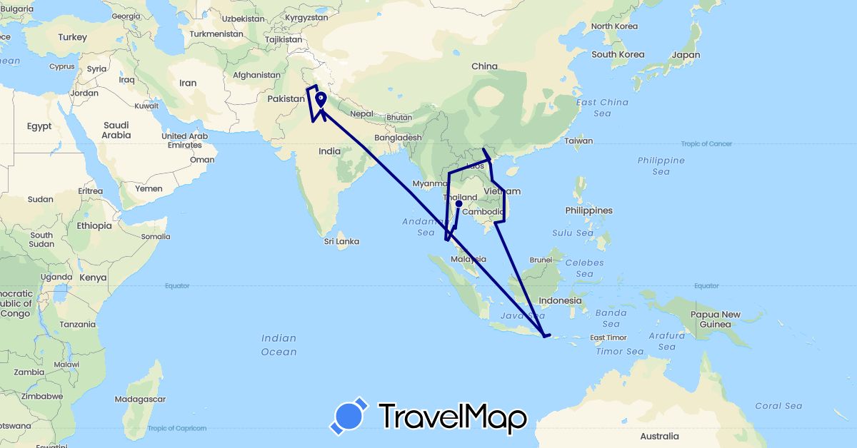 TravelMap itinerary: driving in Indonesia, India, Thailand, Vietnam (Asia)